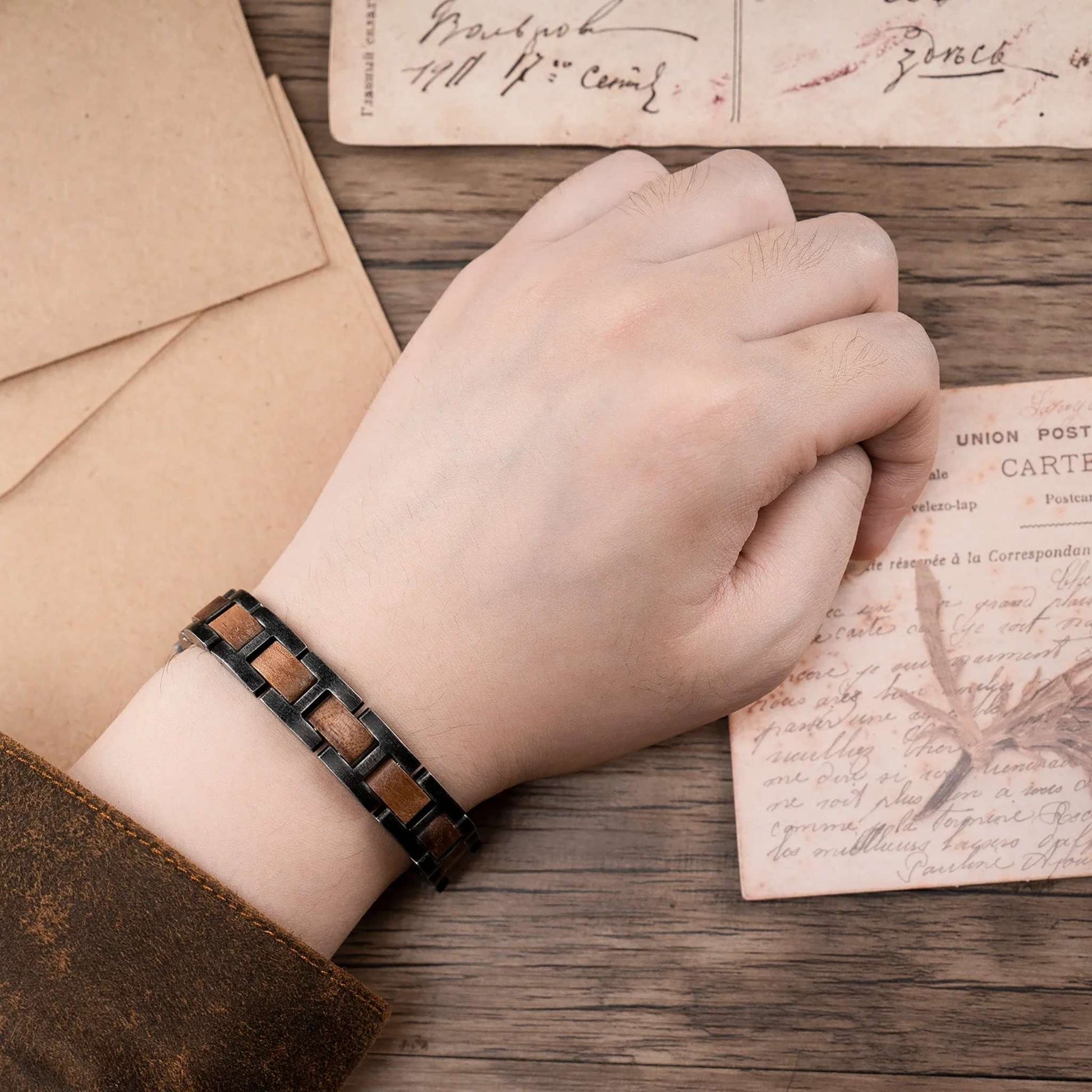 Aldoro Men’s Wooden Bracelet – Walnut & Stainless Steel - Luxury Wooden Watch handcrafted by Aldoro Watches Dubai