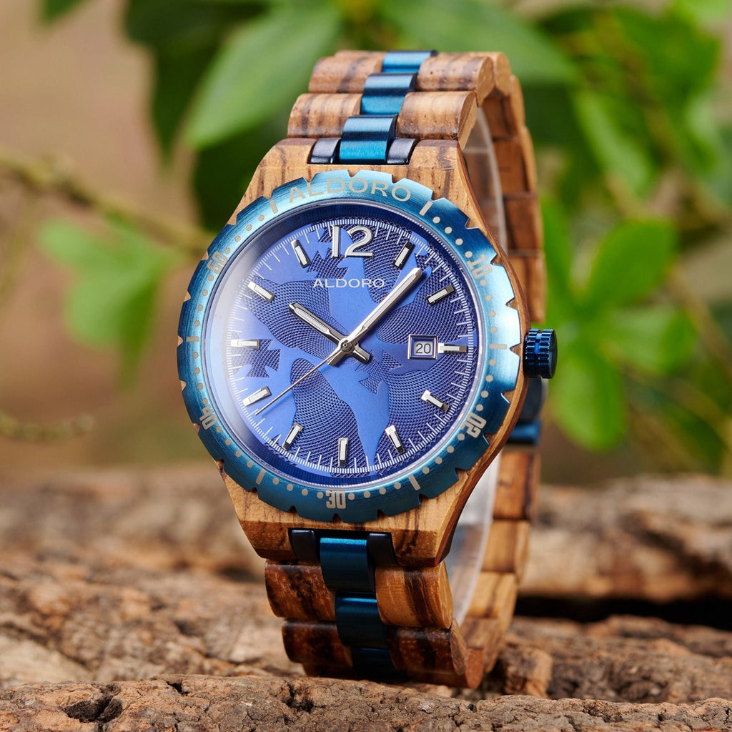 Voyager Blue - Luxury Wooden Watch handcrafted by Aldoro Watches Dubai