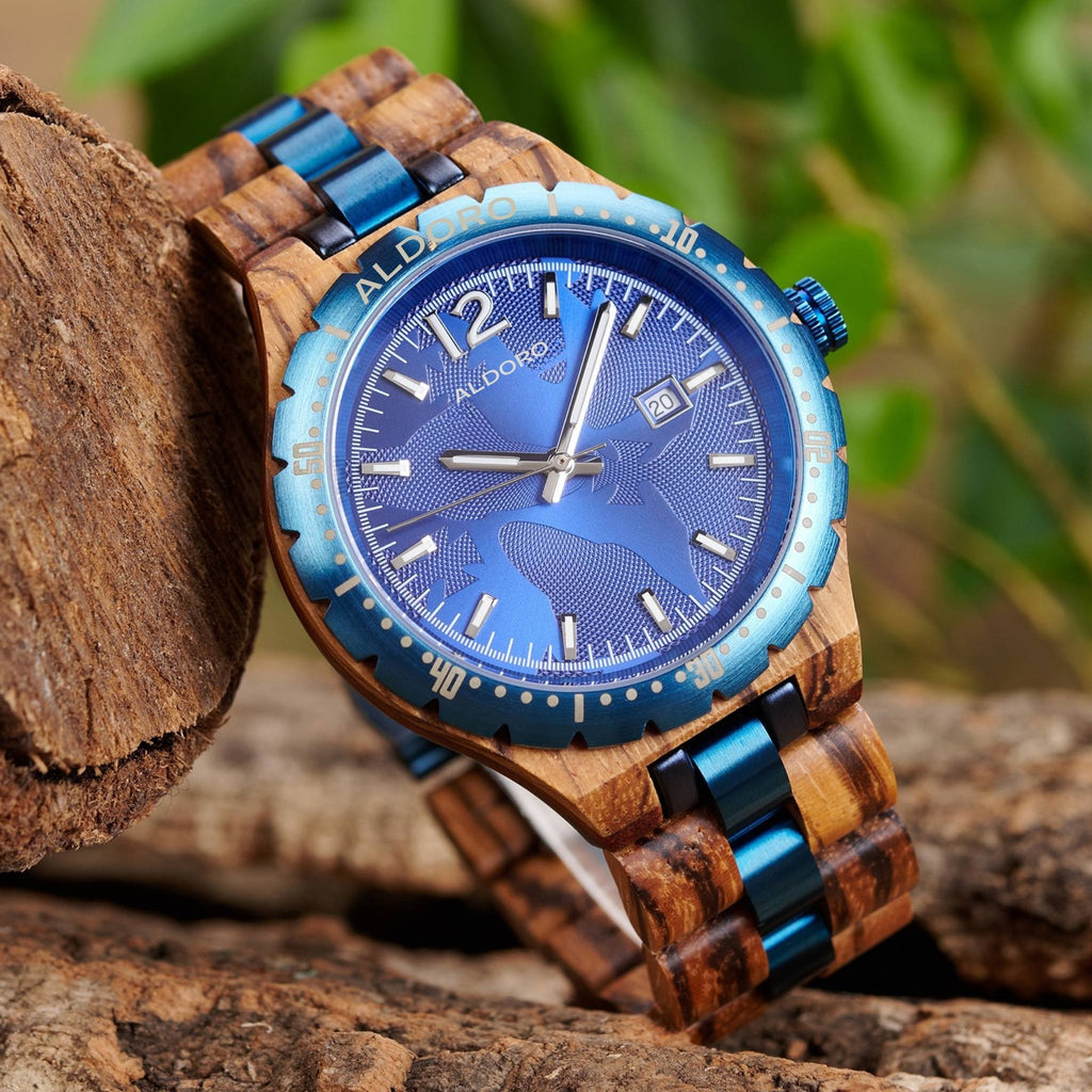 Voyager Blue - Luxury Wooden Watch handcrafted by Aldoro Watches Dubai