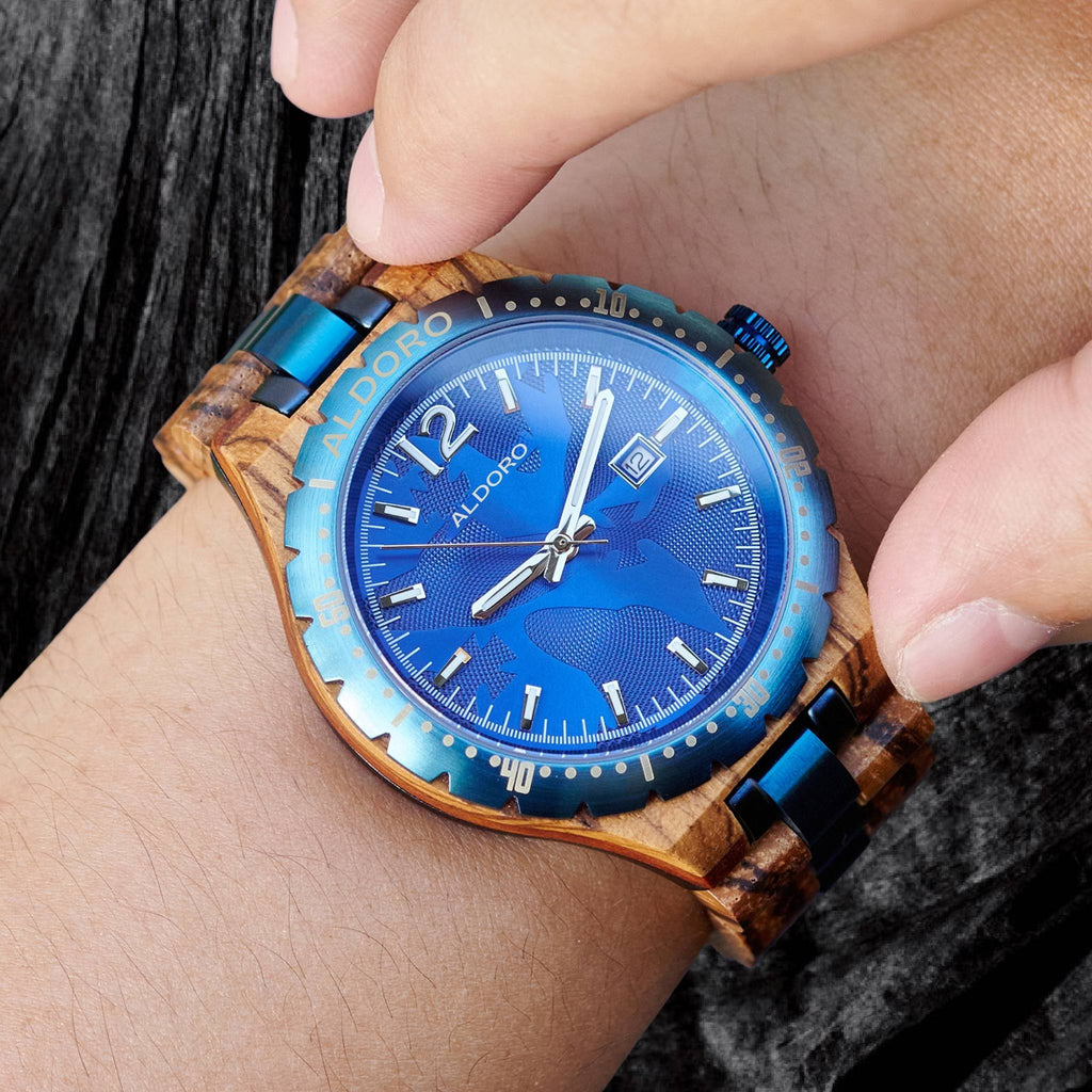 Voyager Blue - Luxury Wooden Watch handcrafted by Aldoro Watches Dubai