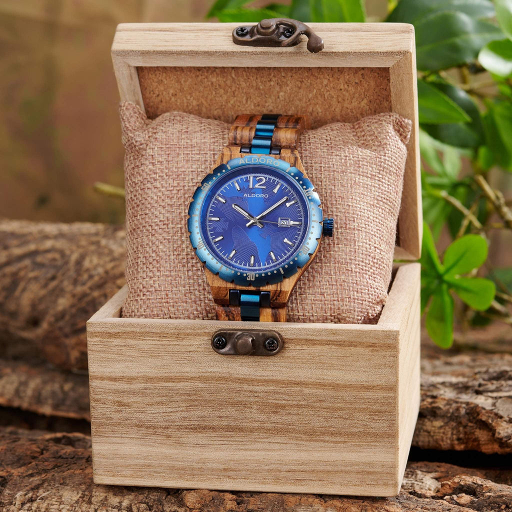 Voyager Blue - Luxury Wooden Watch handcrafted by Aldoro Watches Dubai