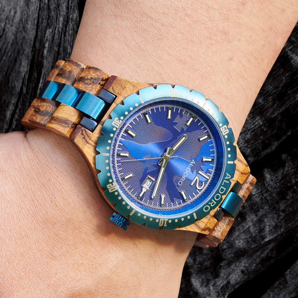 Voyager Blue - Luxury Wooden Watch handcrafted by Aldoro Watches Dubai